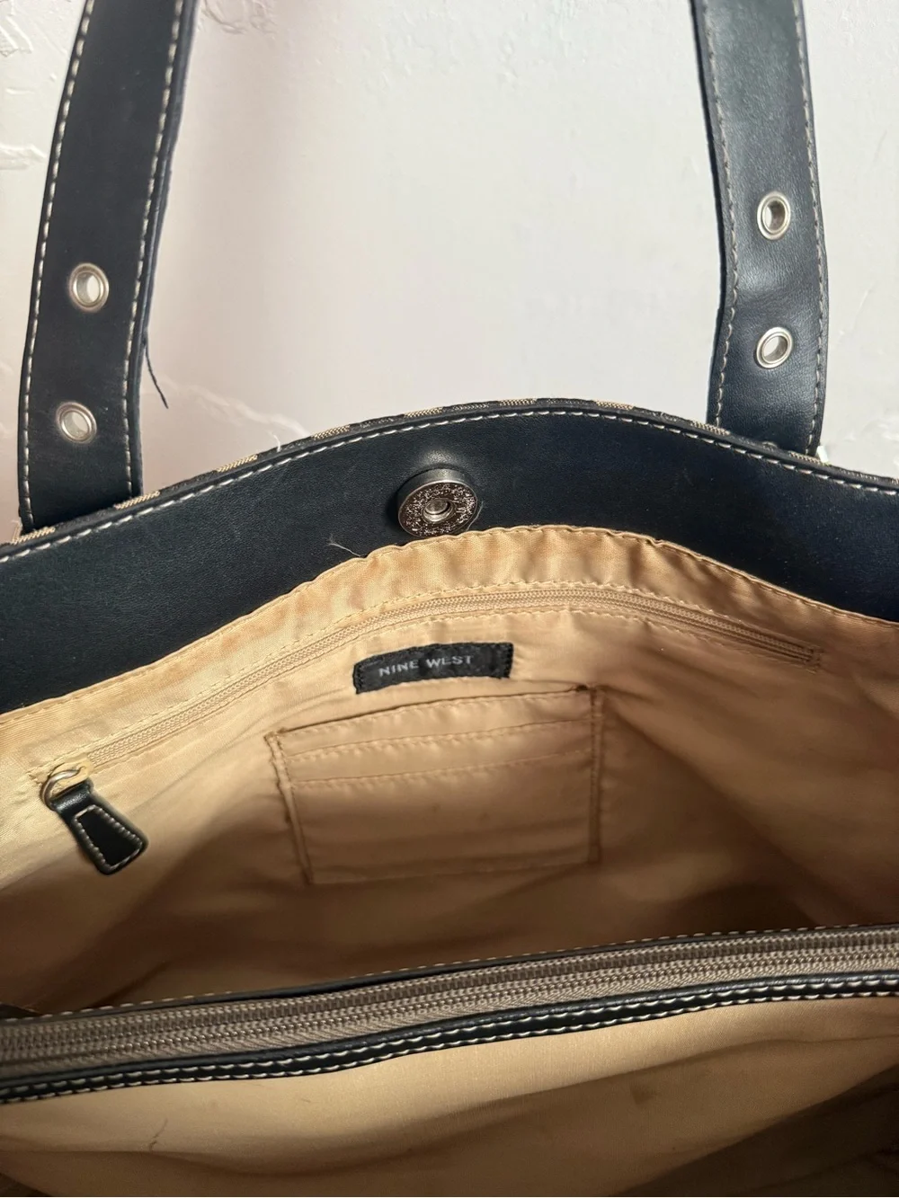 Nine West Black and Tan Patterned Hobo Tote